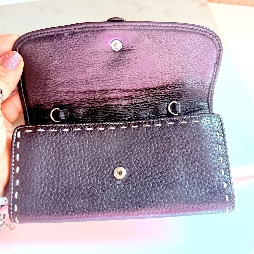 Brighton Leather Tooled Beaded Snap Wallet Organizer Crossbody Bag